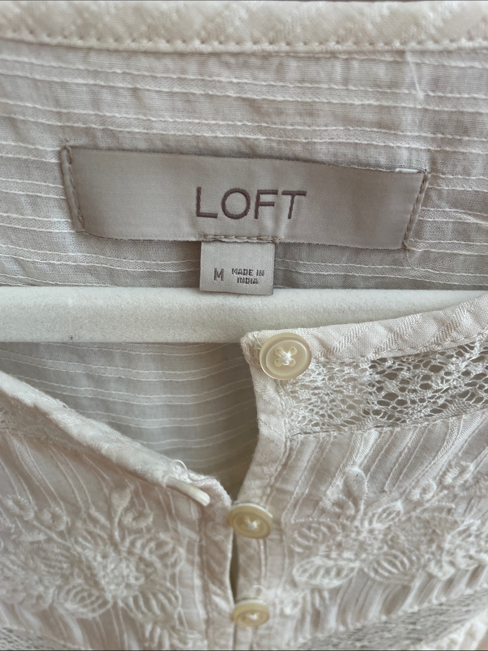 LOFT White Embroidered Split-Neck Blouse - Picture 2 of 5